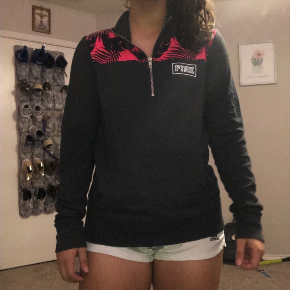 PINK Half Zip with Hawaiian-Inspired Floral Print